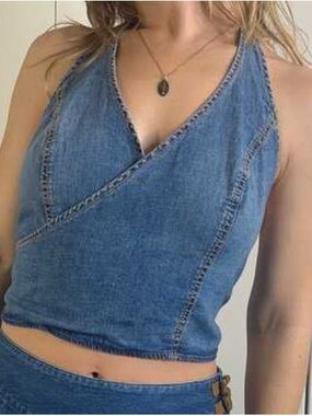 Zara Open Back 100% Cotton Denim Top